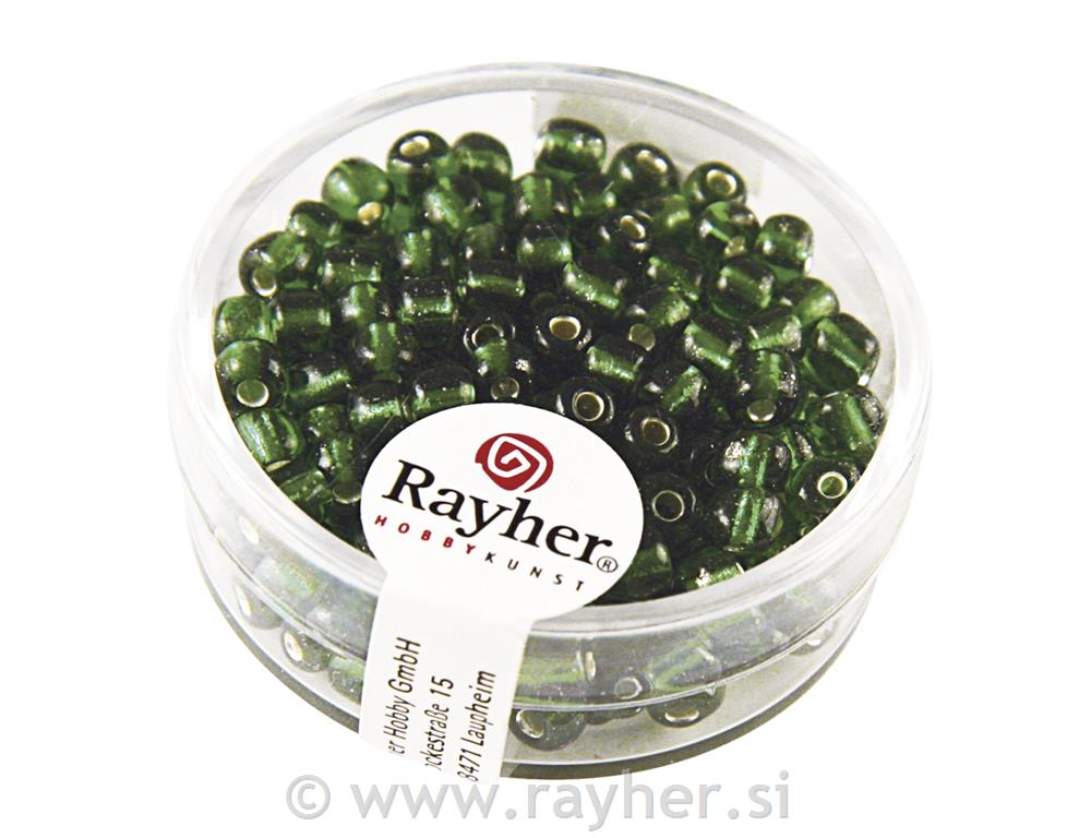 Perline, 4 mm o, con foro argentatoScatola 17 gverde