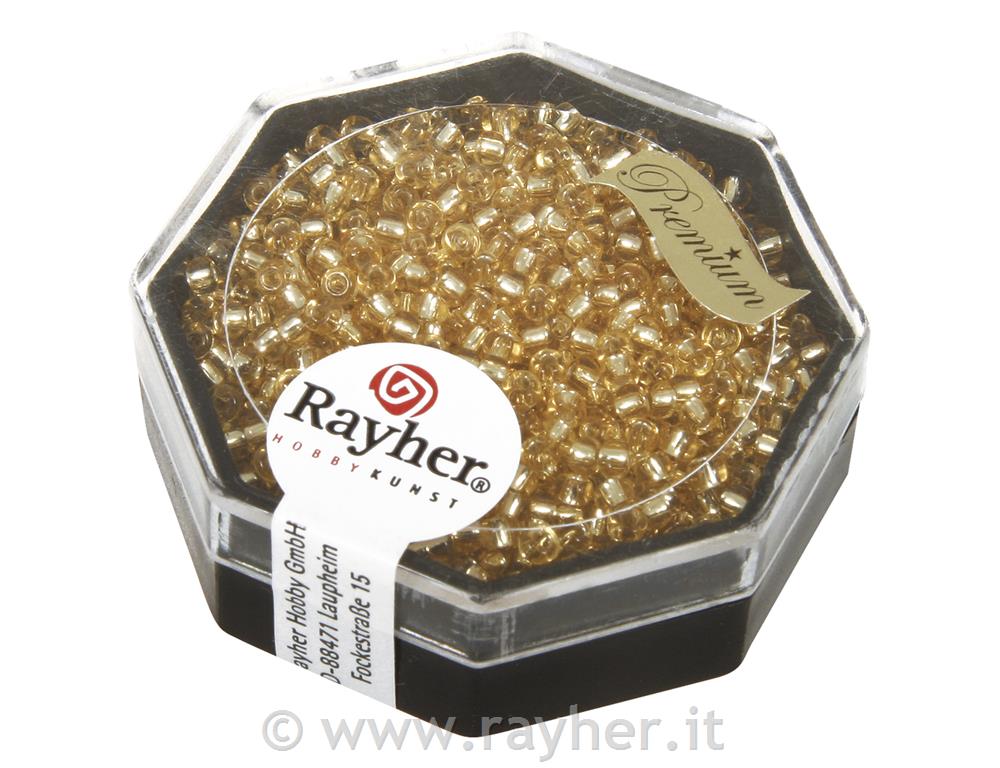 Rocailles-Premium, 2,2 mm ocon interno argentatotopazio chiaro, scatola 12g