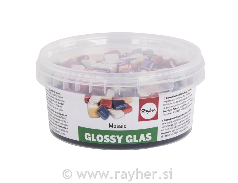 Mosaico vetro glossy misto, colori misti, 1x1cm, (ca 250pz), scatolina 500g