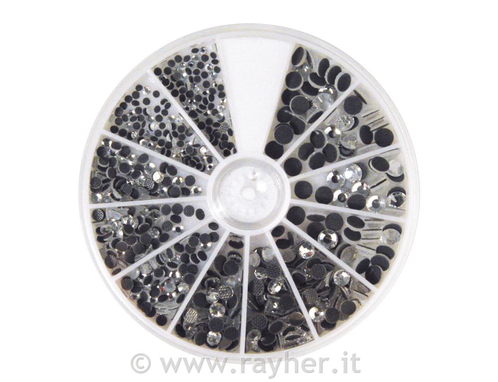 Hotfix-pietre strassmisto mis.2-5 mm,box 580 pz.cristallo di rocca