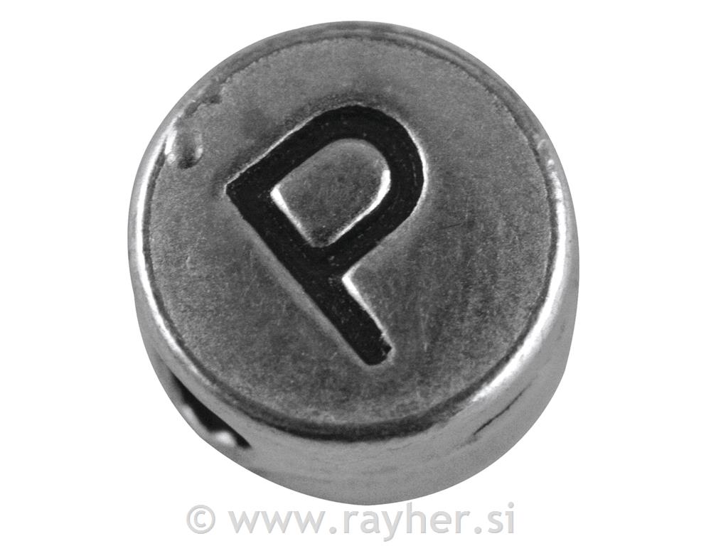 Metal bead "P", silver, o 7 mm, hole 2 m