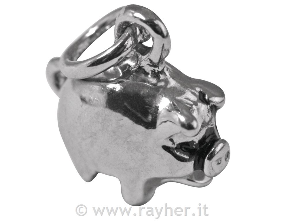 Metal pendant "Lucky pig", 11mm, silver,