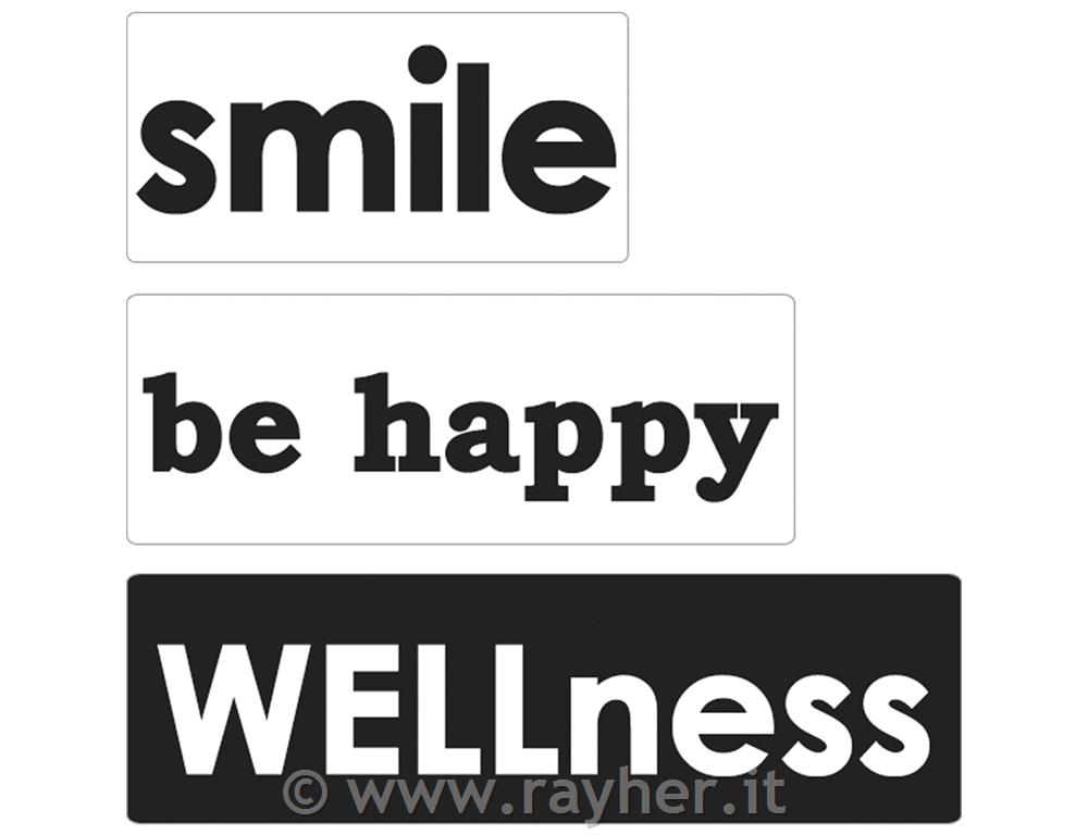 Labels "smile" ,"be happy", "WELLness"30x15mm, 40x15mm, 50x15mm, bus.blis.3pz