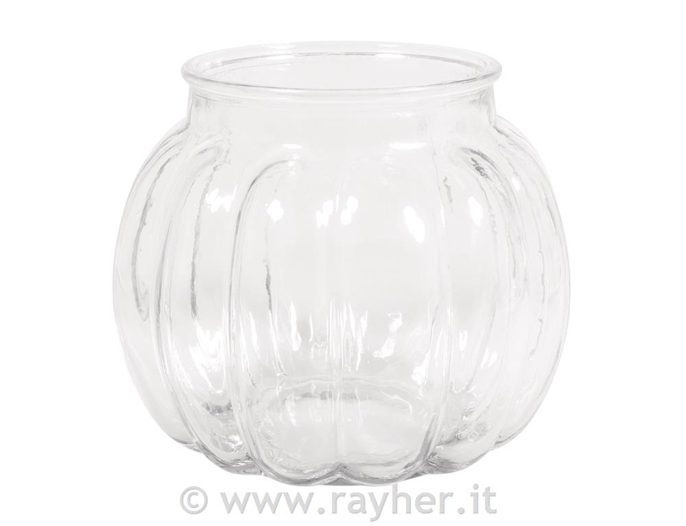 Vaso vetro, panciuto con scanalature15x15x13cm, 1100ml, apertura o9cm