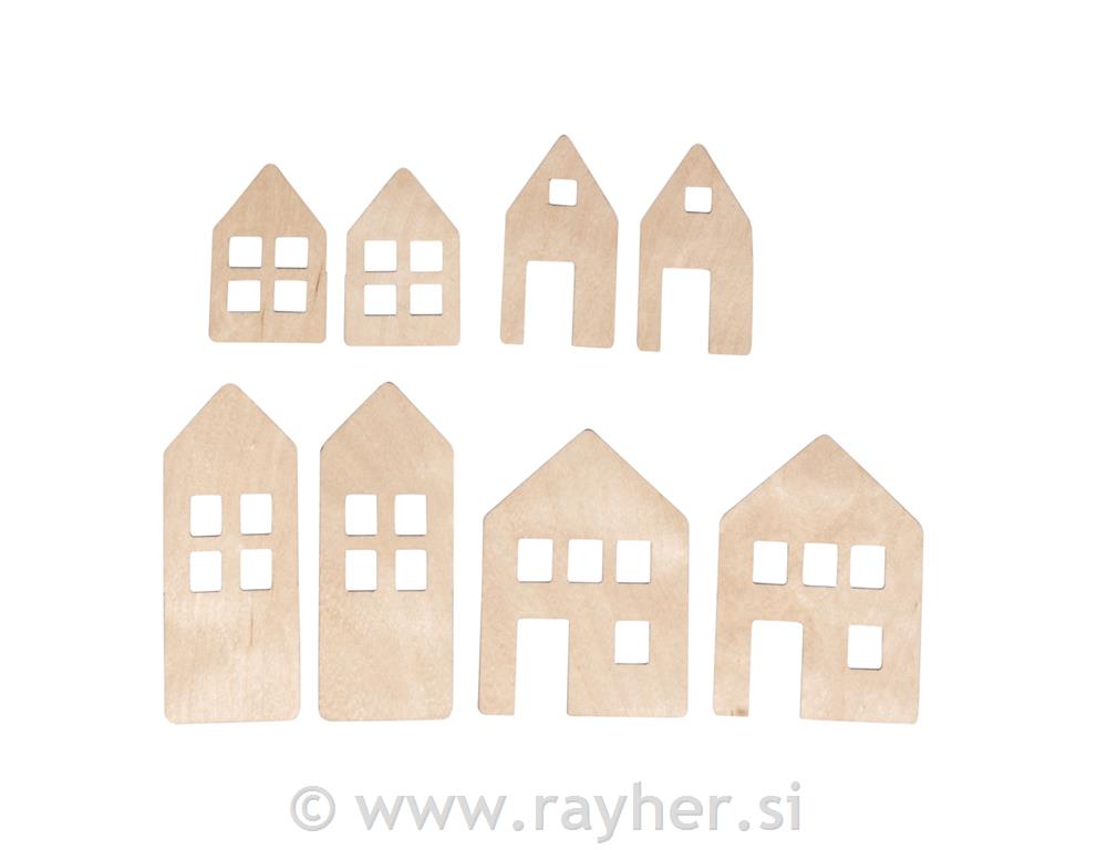 Plywood Light up houses, natural, 5.5-10cm 1 mm thick 8 pcs