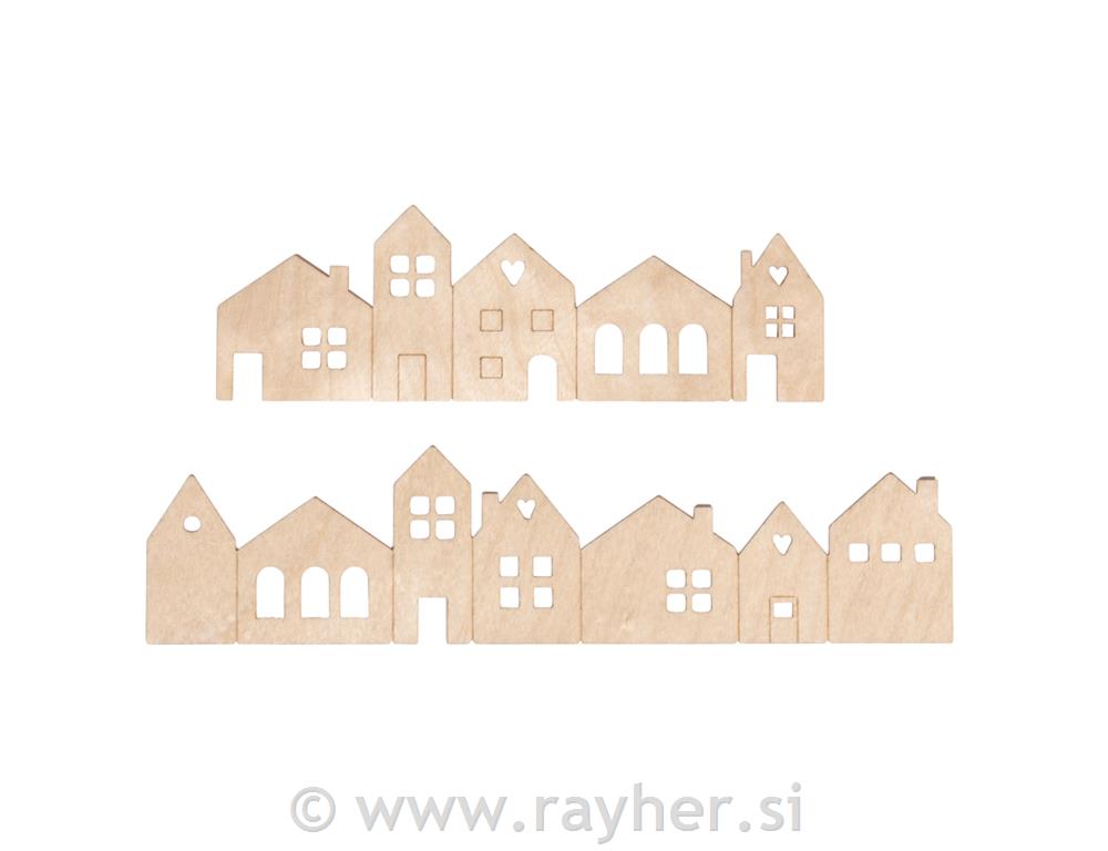 Plywood mini houses, natural, 2x 10.6x3.4 cm + 2 x 14x3,4 cm