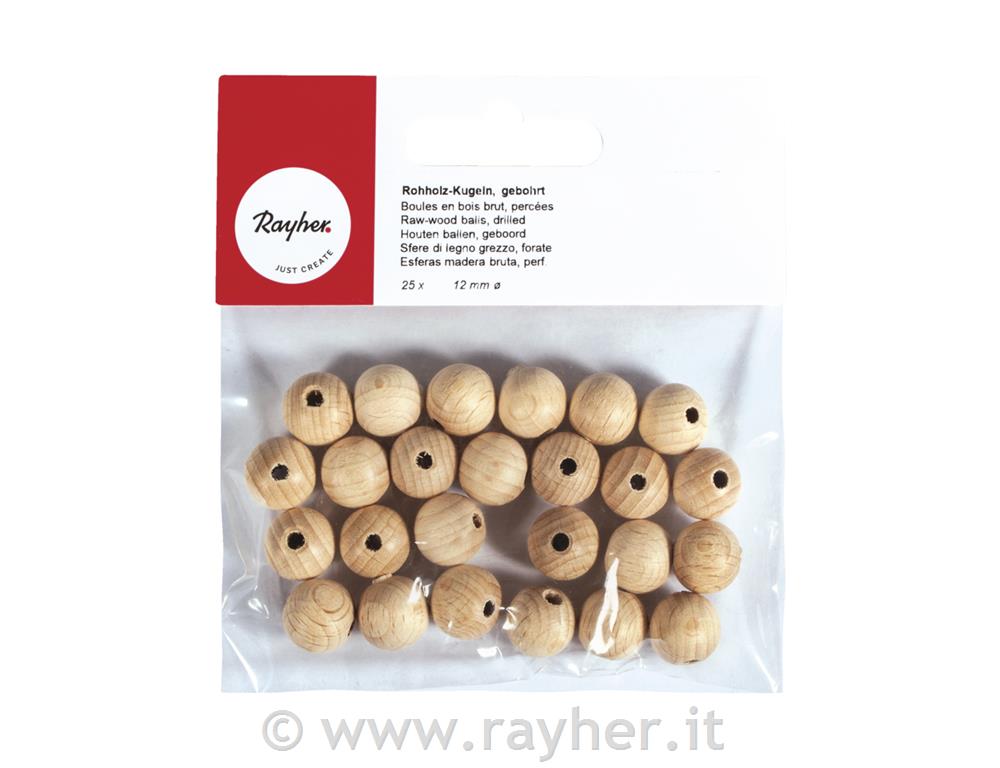 Palline sfere legno grezzo forate 25 mm