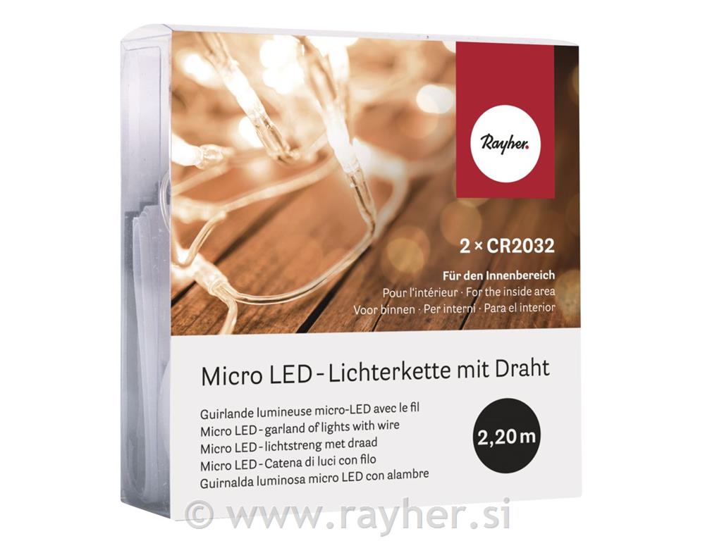 Micro catena luci LED con fil di ferro220cm, 20 faretti, box blis. 1pz