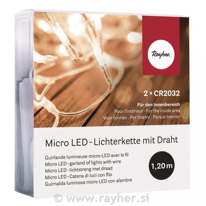 Micro catena luci LED con fil di ferro120cm, 10 faretti, box blis. 1pz