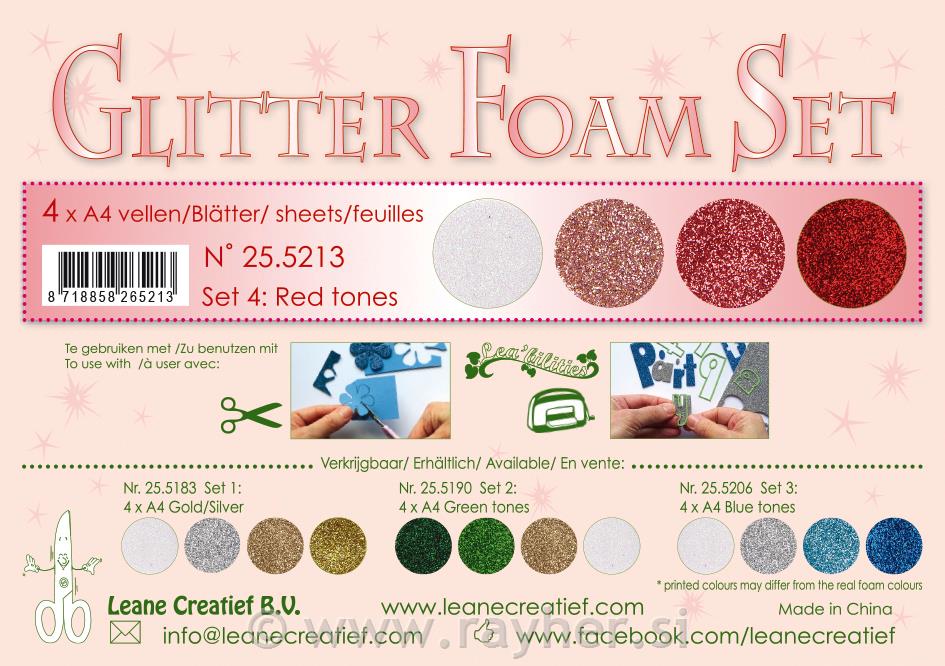 FOGLI FOAMIRAN GOMMA Set 6, 6 fogliA4 0.8mm. colore tonalita rosse, glitter