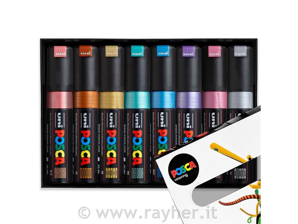 Uni POSCA markers 8K set 8 Metallic;; tip 8 mm chissel